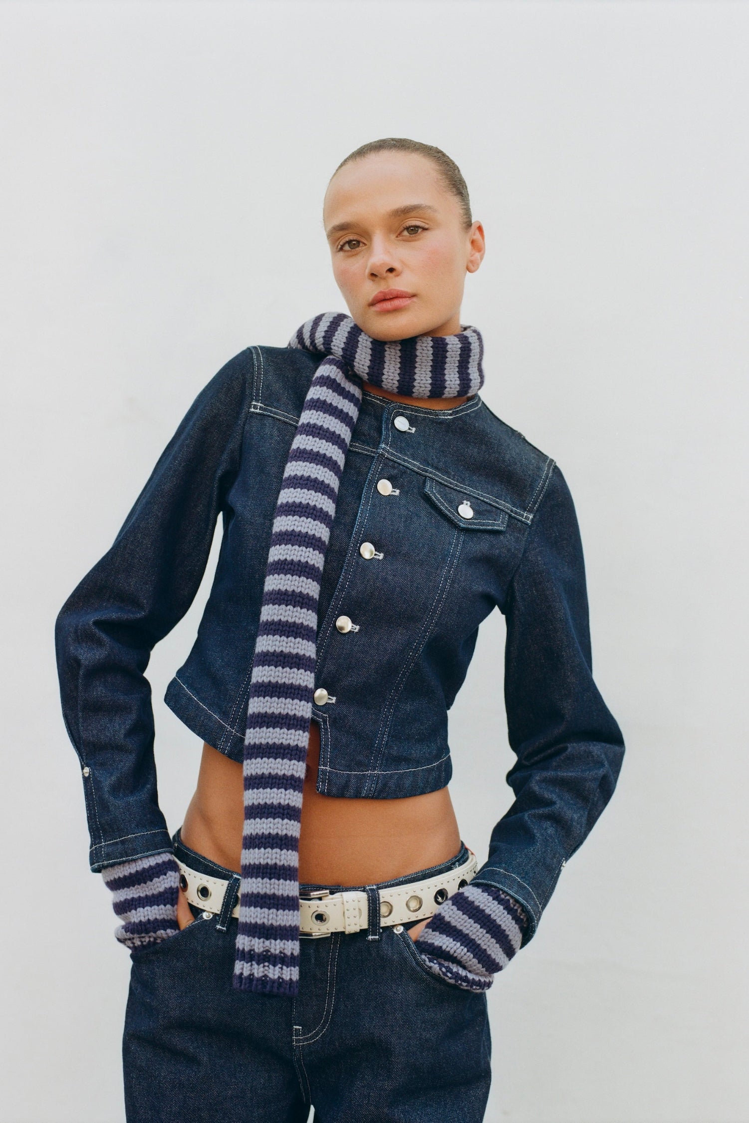 The Goldie Fitted Denim Jacket, Indigo Rinse