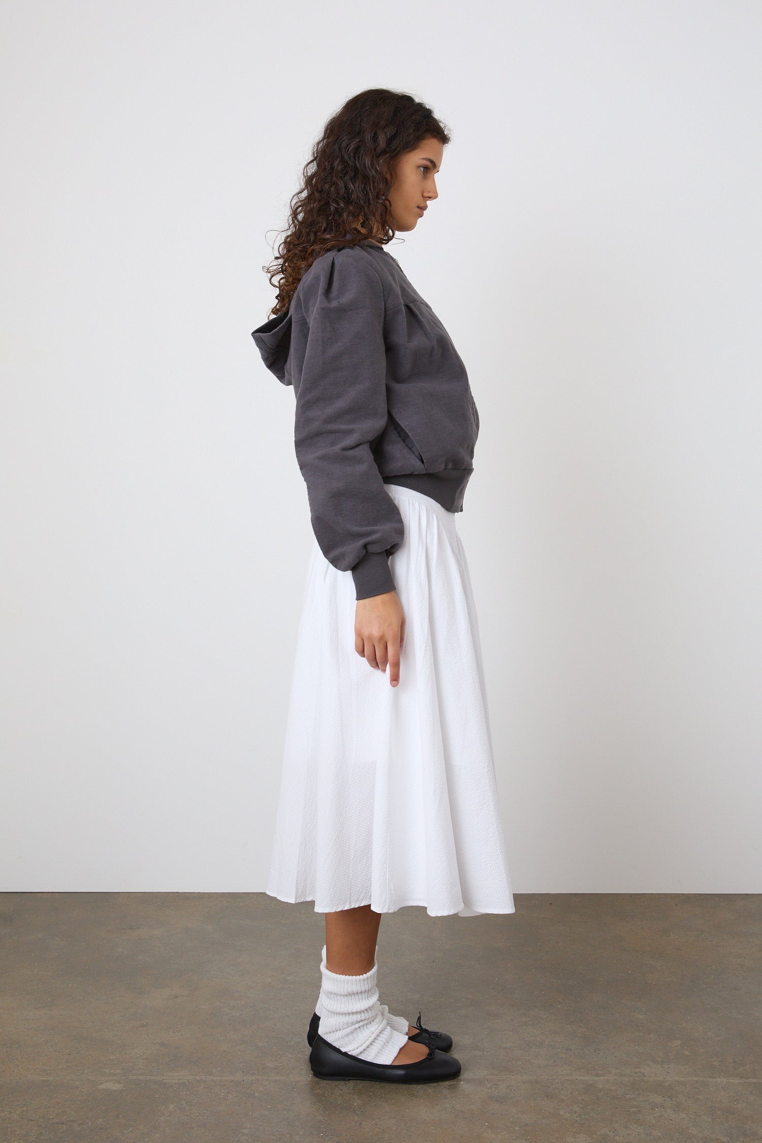 The Deba Seersucker Midi Skirt, Porcelain