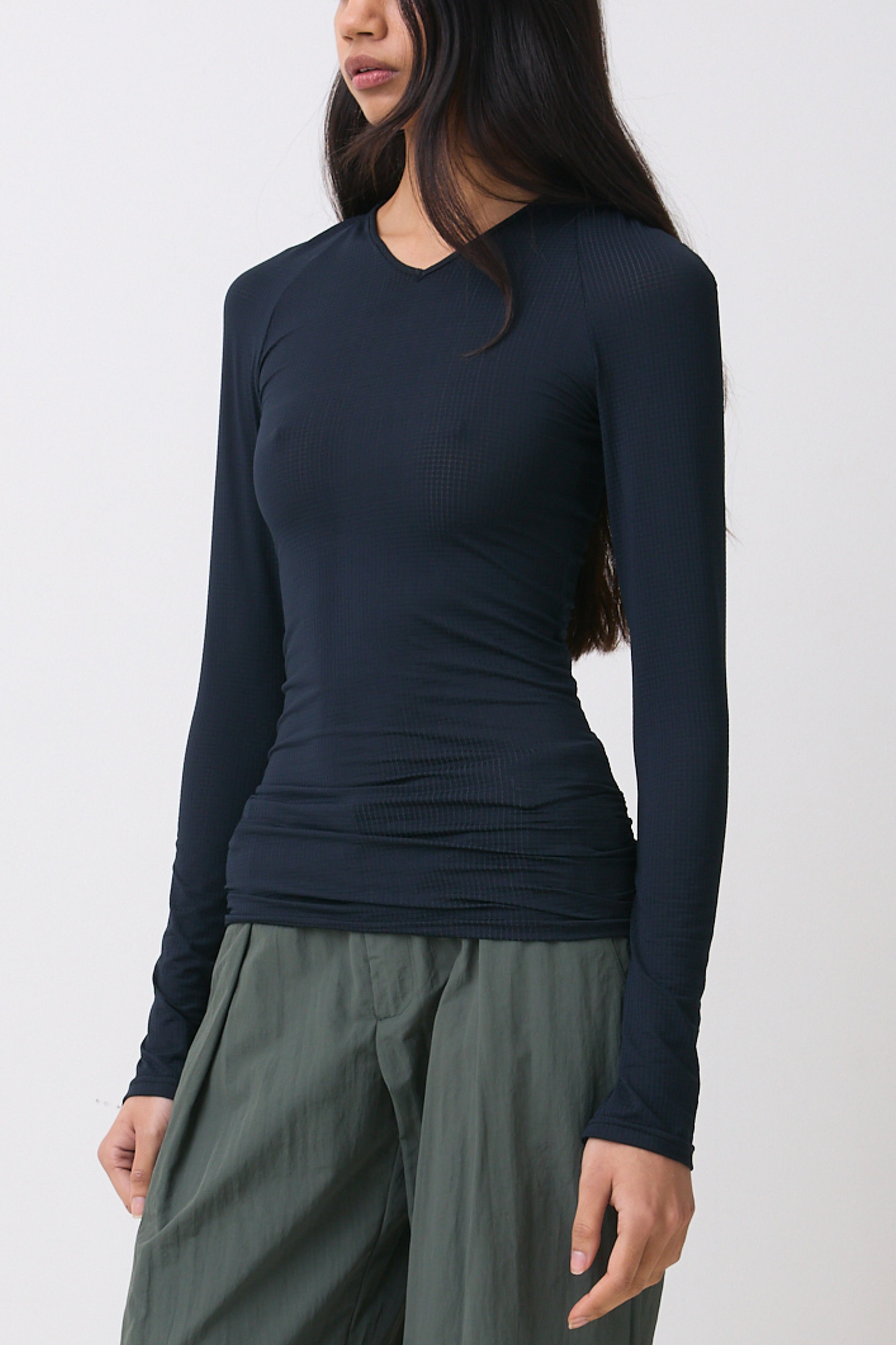 Neo Long Sleeve Top, Black Grid