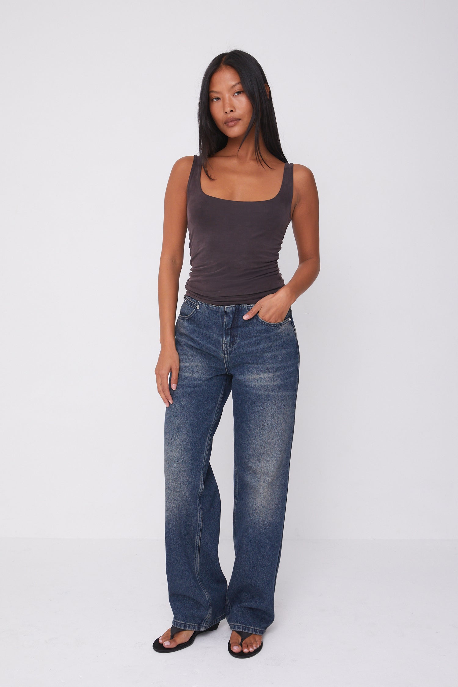 Stevie Low Rise Jeans, Dark Fade