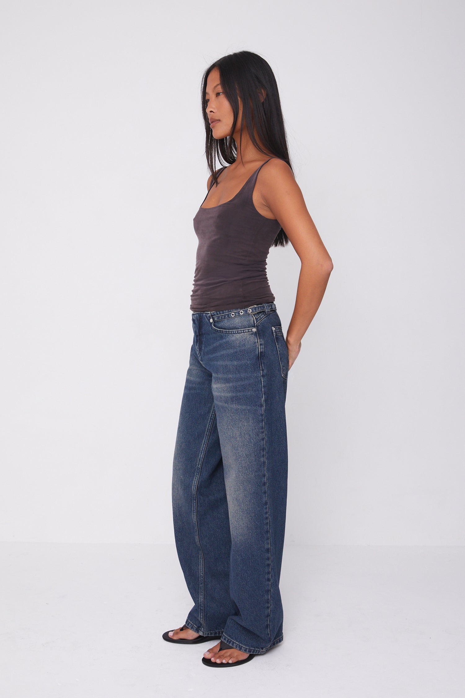 Stevie Low Rise Jeans, Dark Fade