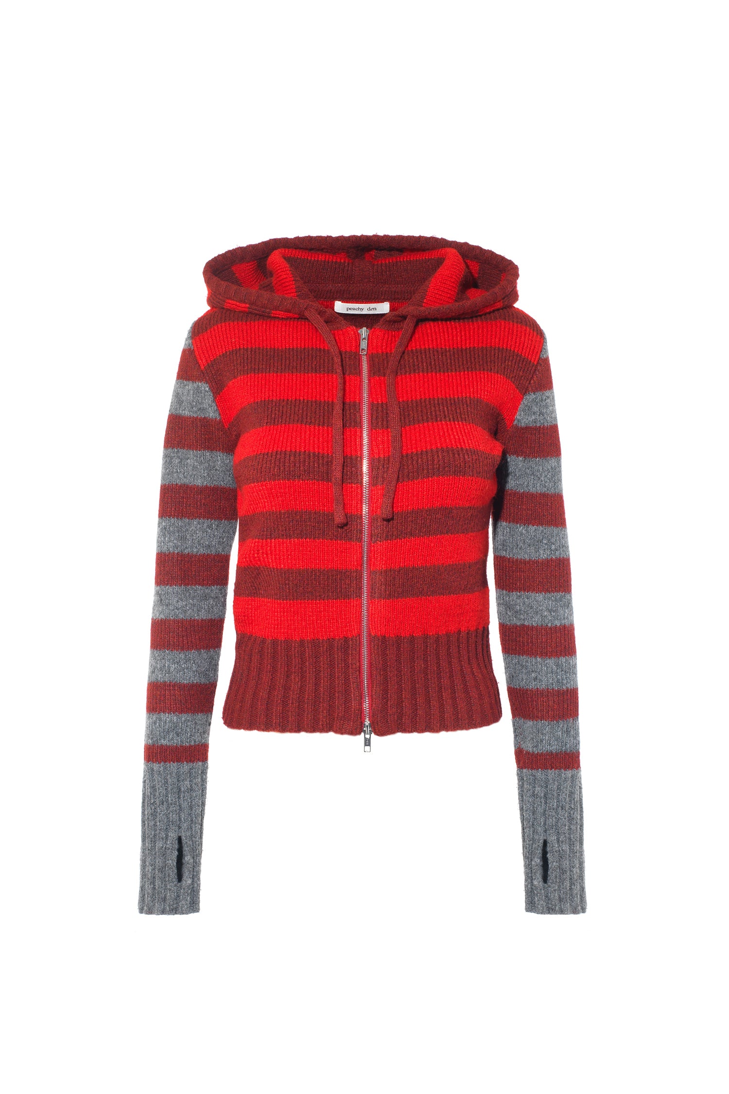 The Anita Knitted Hoodie, Burgundy Stripe
