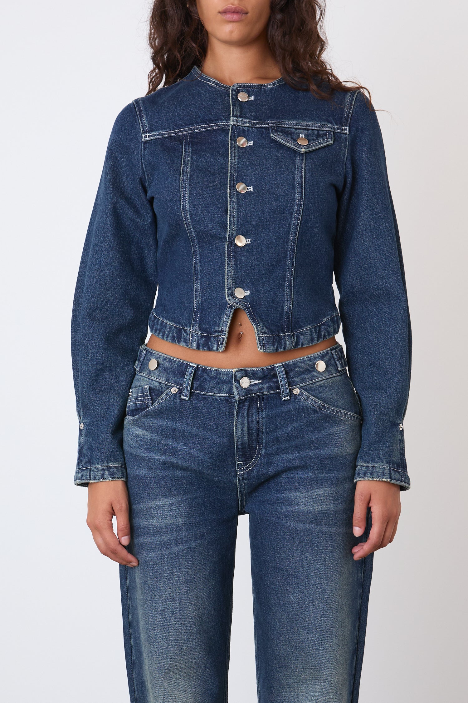 The Goldie Fitted Denim Jacket, Dark Fade