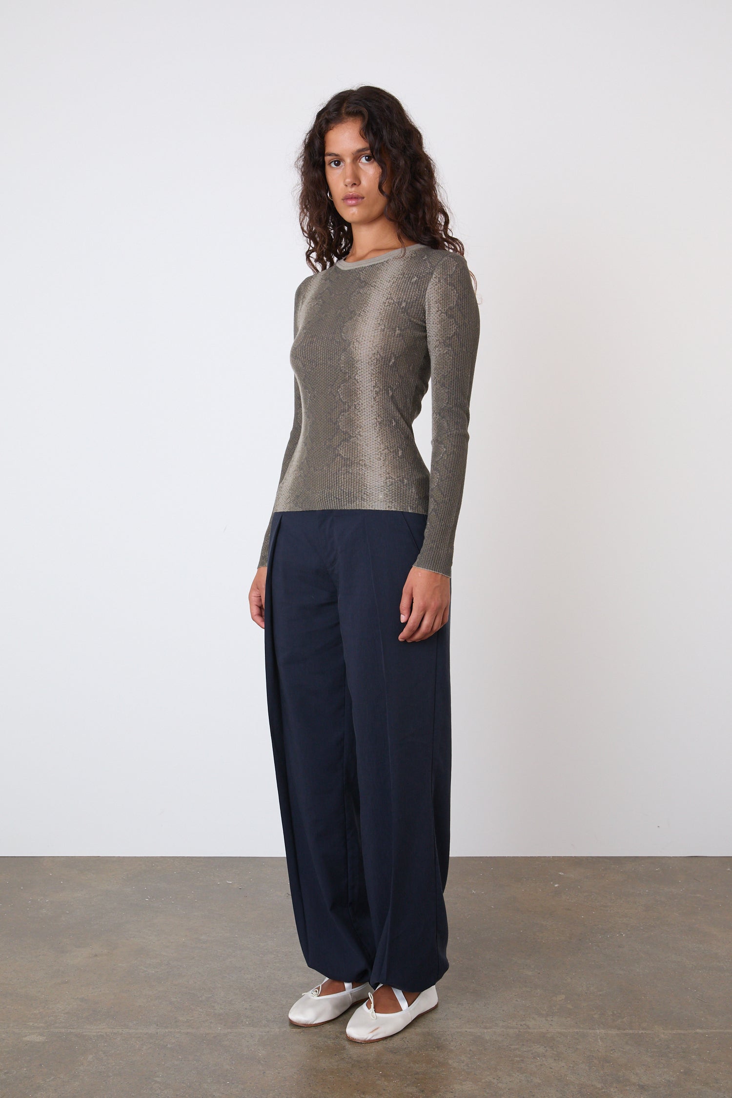 The Lulu Thermal Knit Top, Olive Python