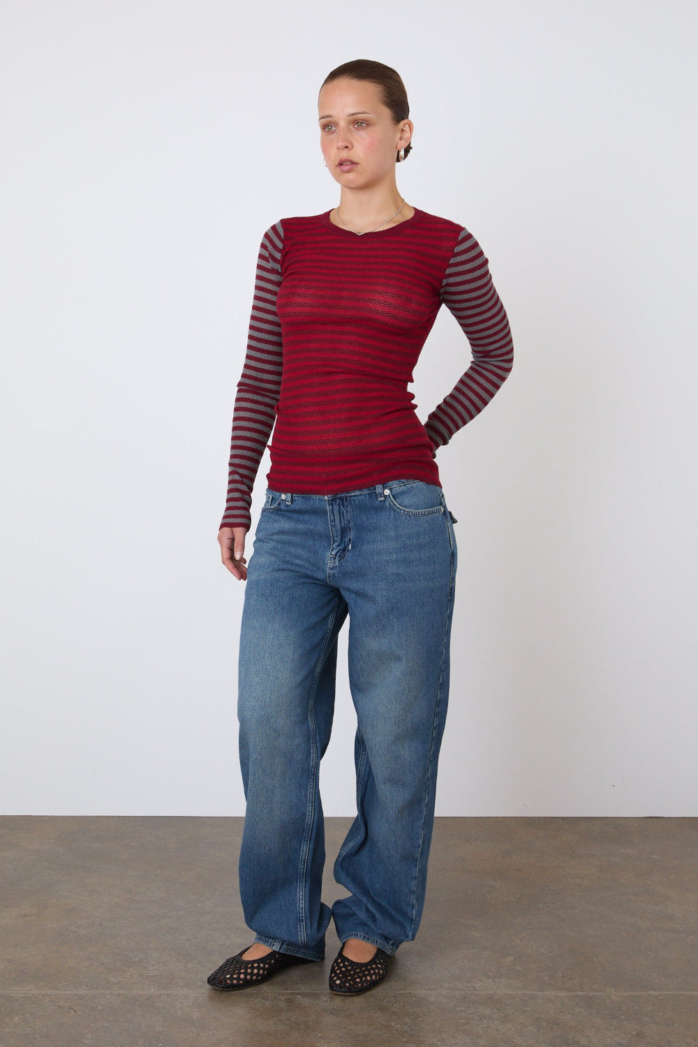 The Elise Stripe Long Sleeve Top, Burgundy Stripe