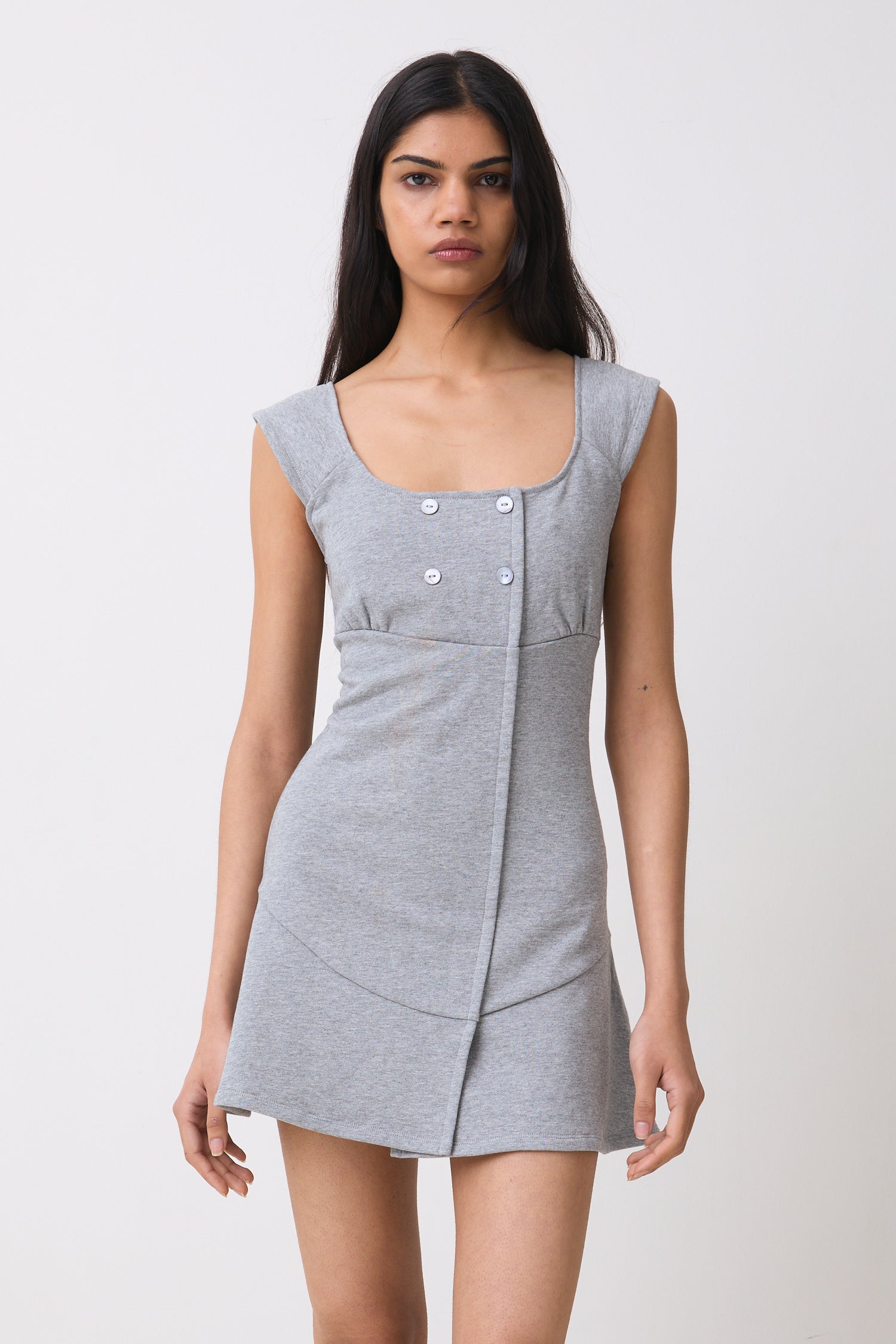 The Joni Button Dress, Grey Marl