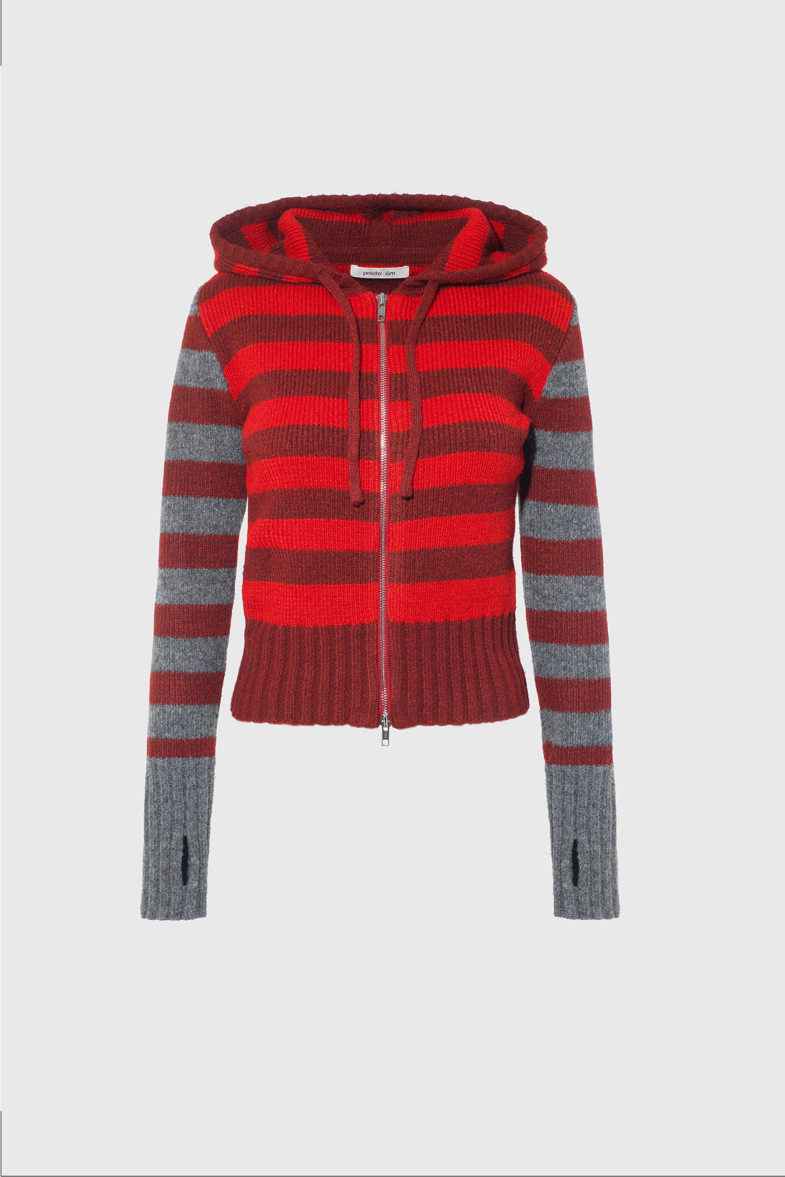 Anita Knitted Hoodie, Burgundy Stripe