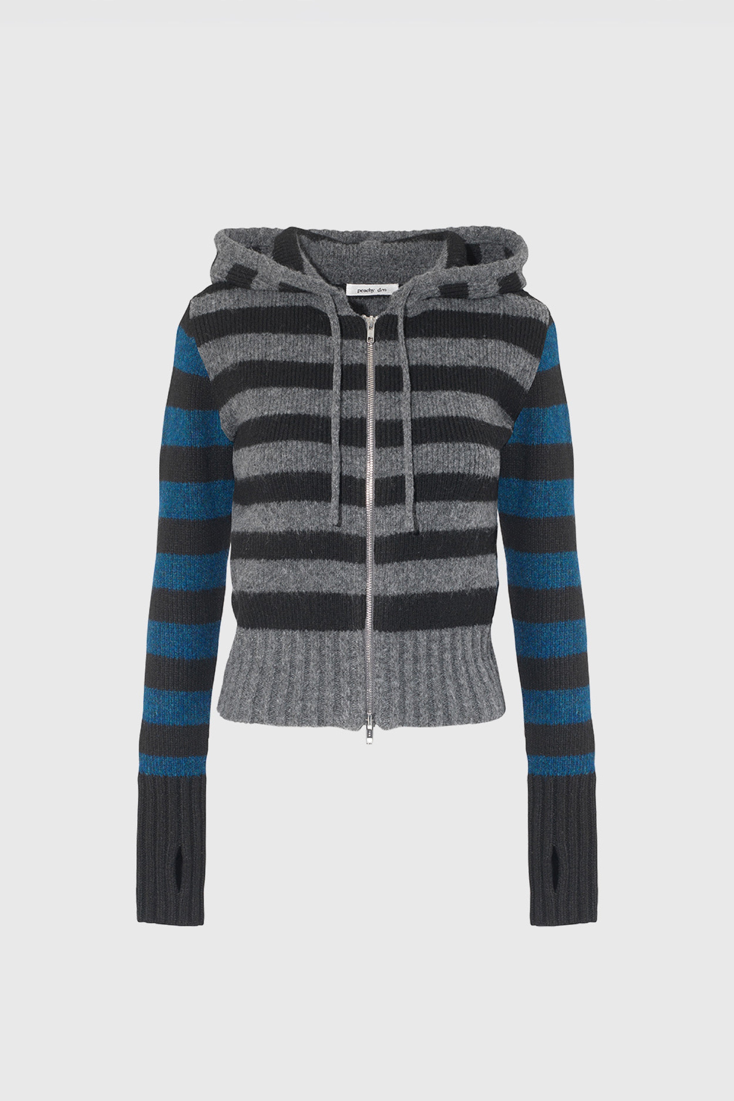 Anita Knitted Hoodie, Teal Stripe