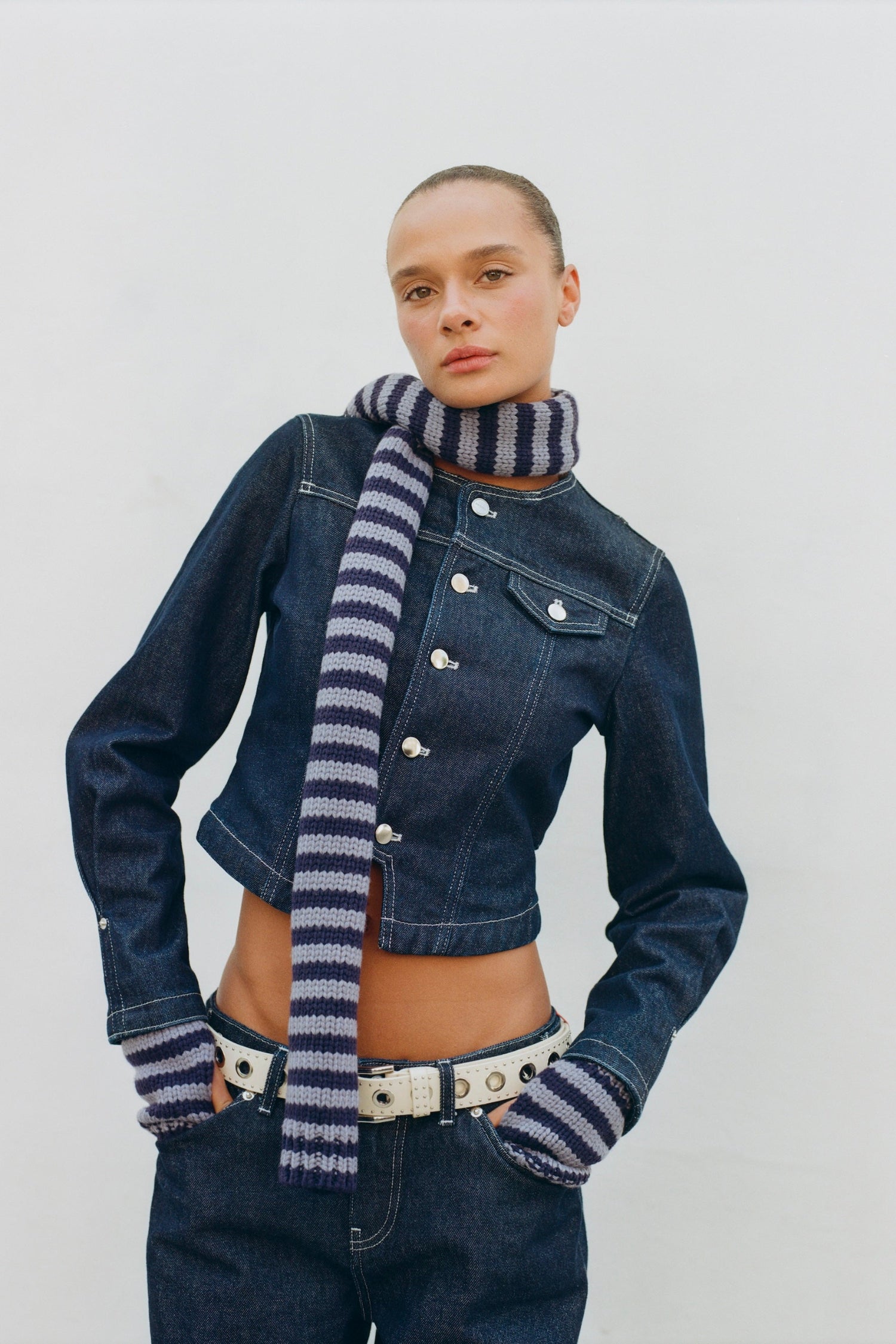 The Goldie Fitted Denim Jacket, Indigo Rinse