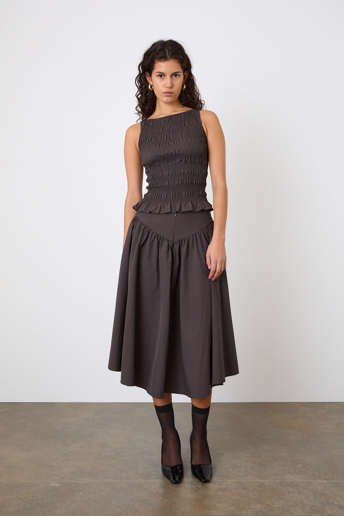 The Deba Midi Skirt, Chestnut | Liberty London Exclusive