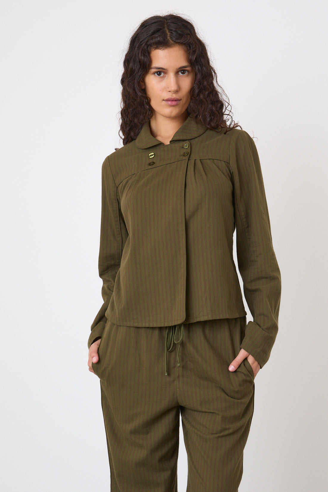 The Coppola Lounge Shirt, Olive and Fig Stripe