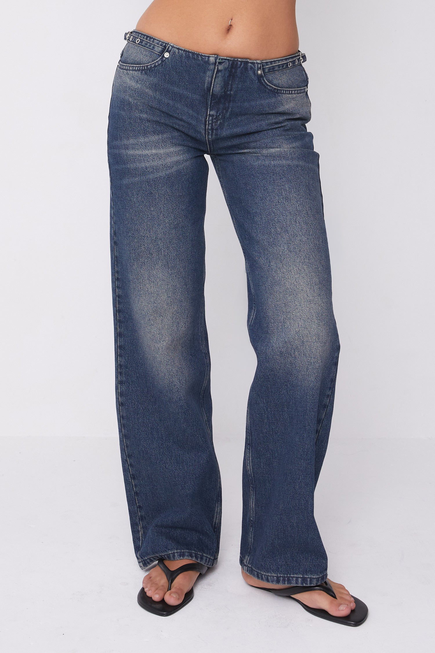 Stevie Low Rise Jeans, Dark Fade