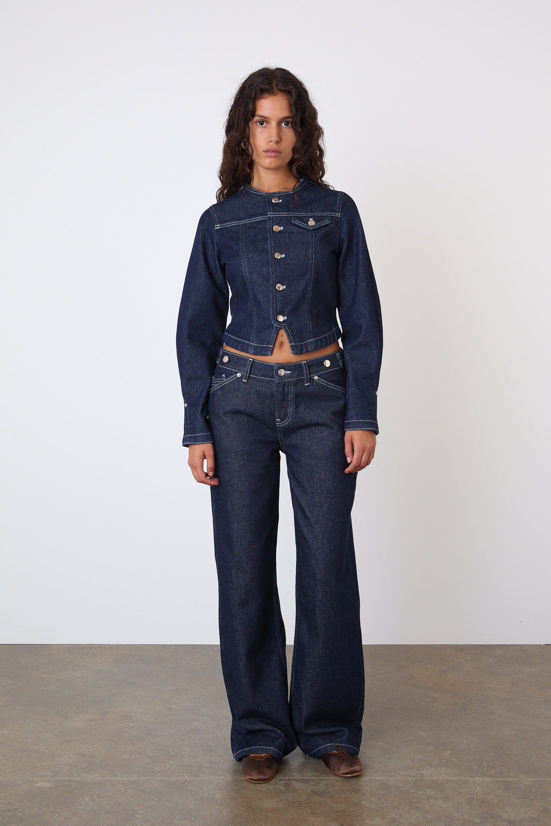 The Goldie Fitted Denim Jacket, Indigo Rinse