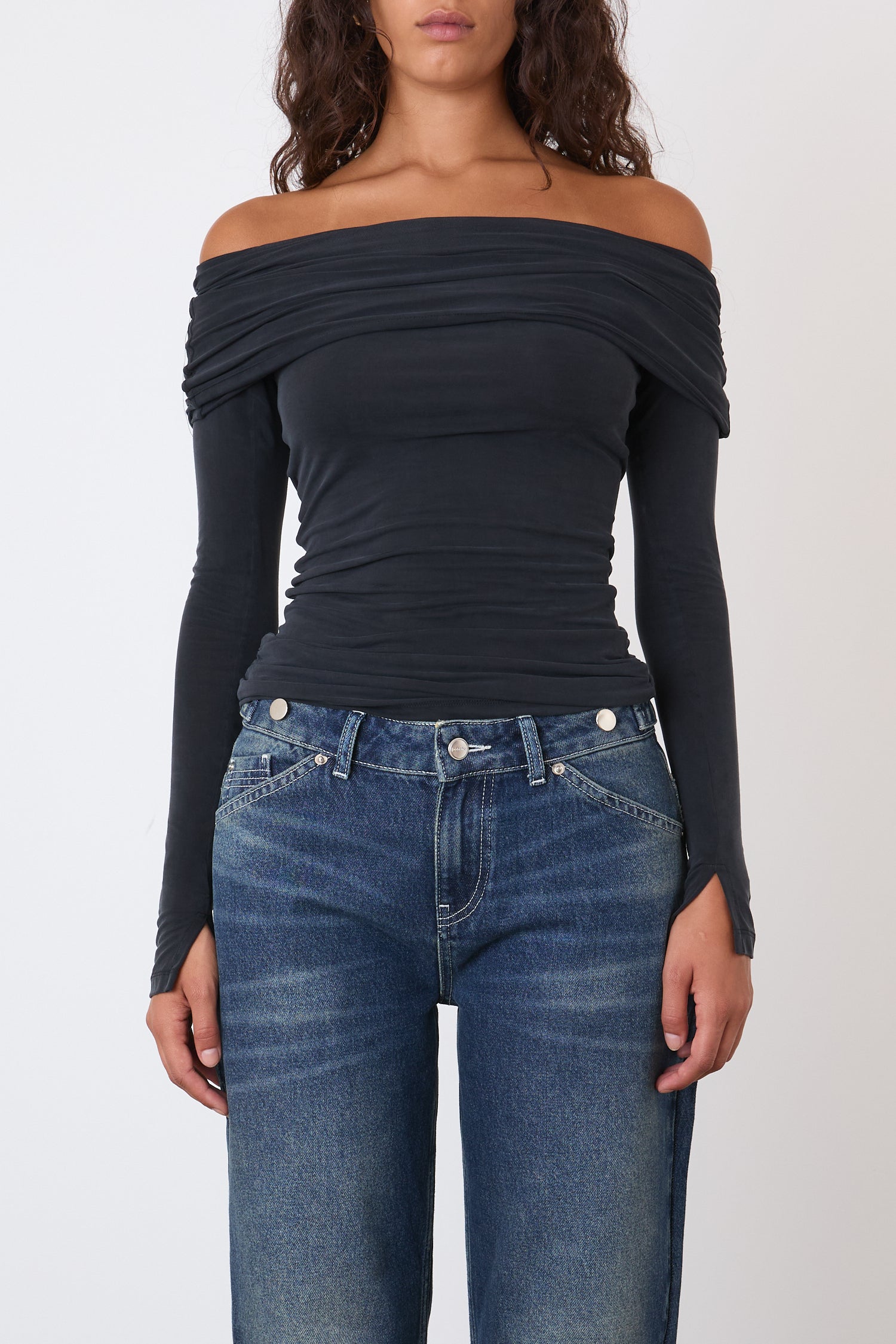 Kylie Cold Shoulder Top, Graphite – Peachy Den