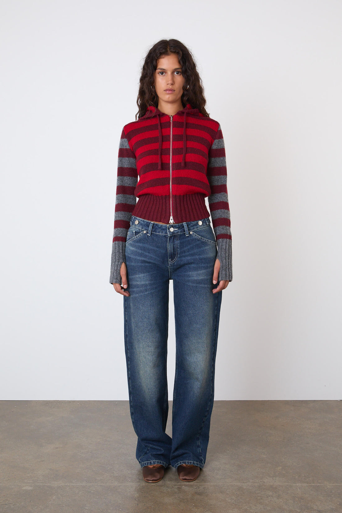 The Anita Knitted Hoodie, Burgundy Stripe