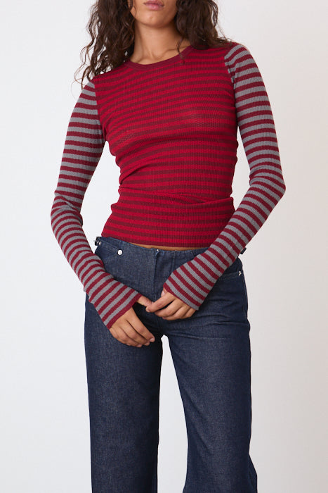 The Elise Stripe Long Sleeve Top, Burgundy Stripe