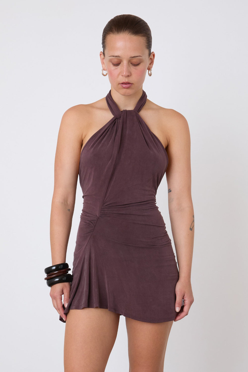 The Kylie Halter Knot Dress, Mahogany
