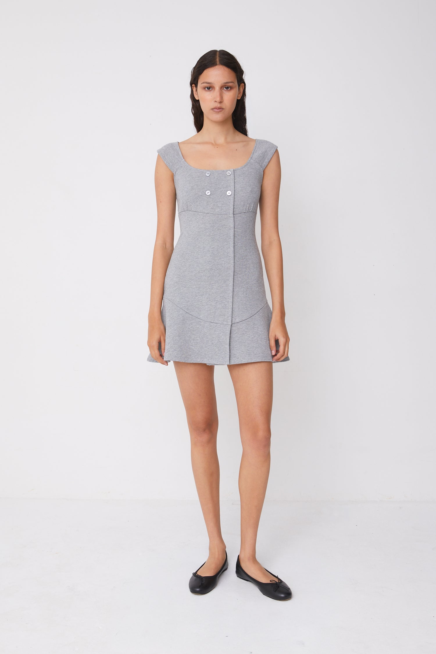 Joni Button Dress, Grey Marl
