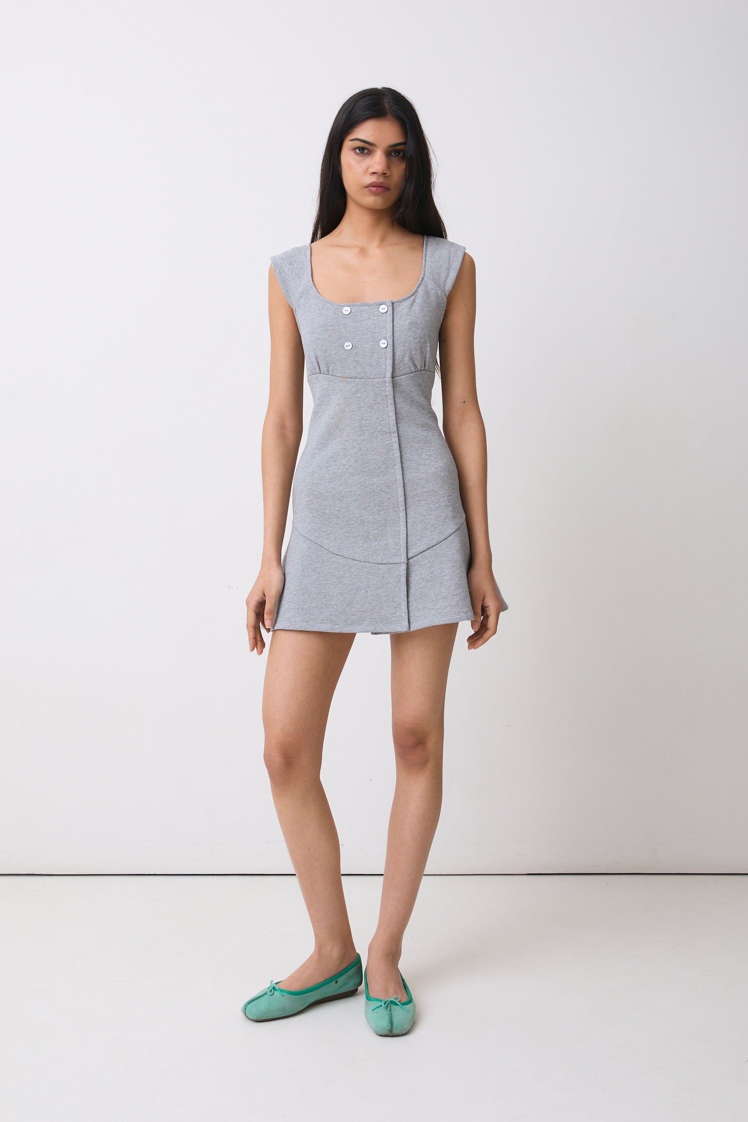 The Joni Button Dress, Grey Marl