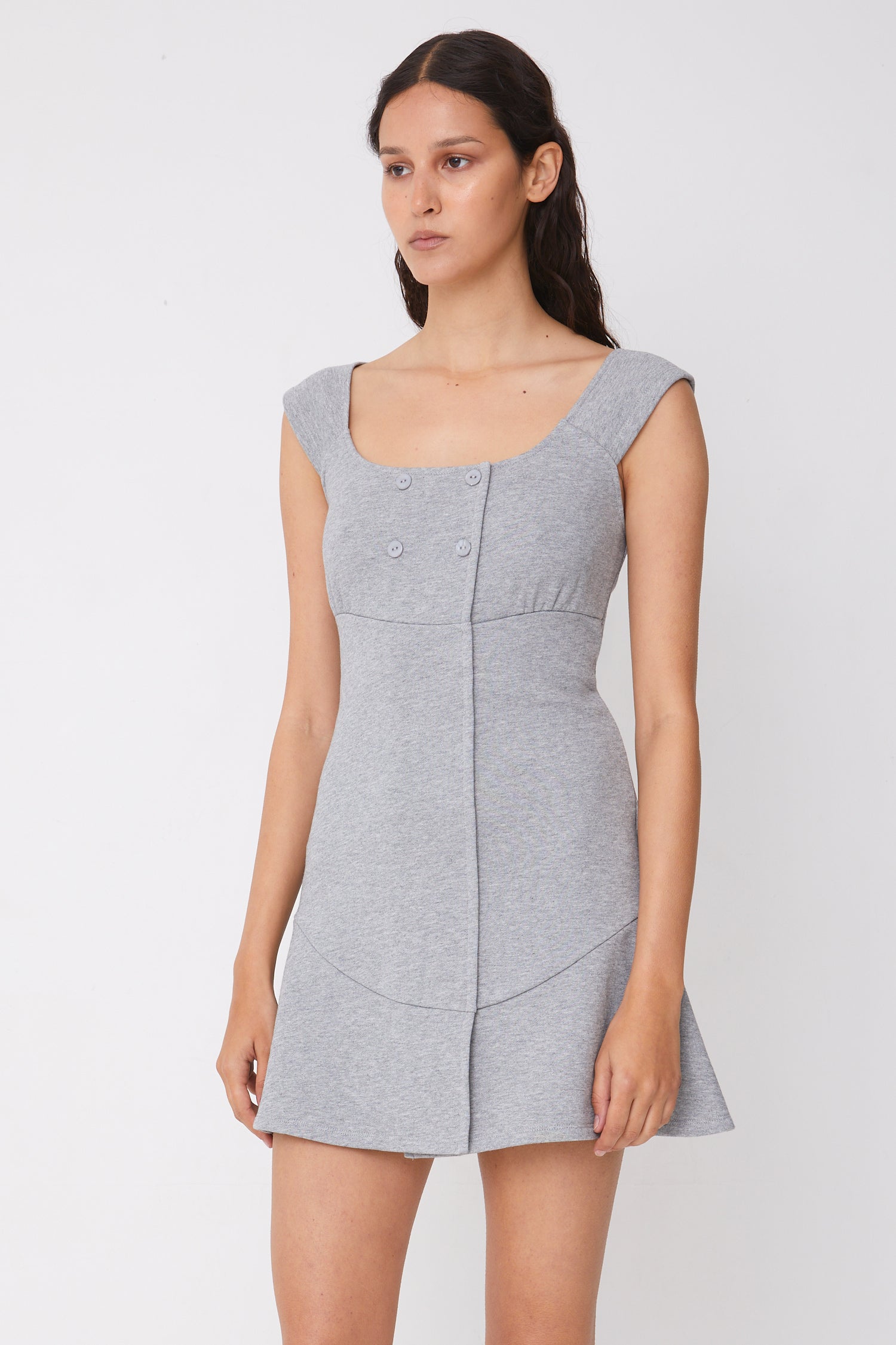 Joni Button Dress, Grey Marl