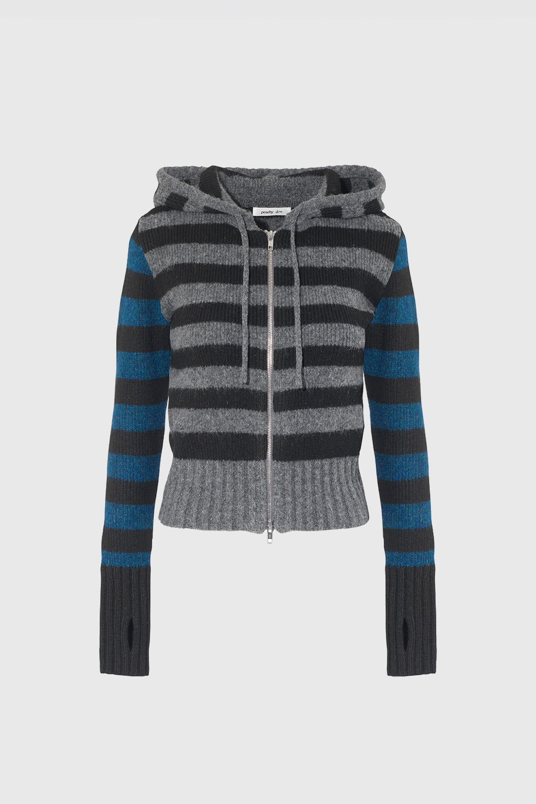 Anita Knitted Hoodie, Teal Stripe