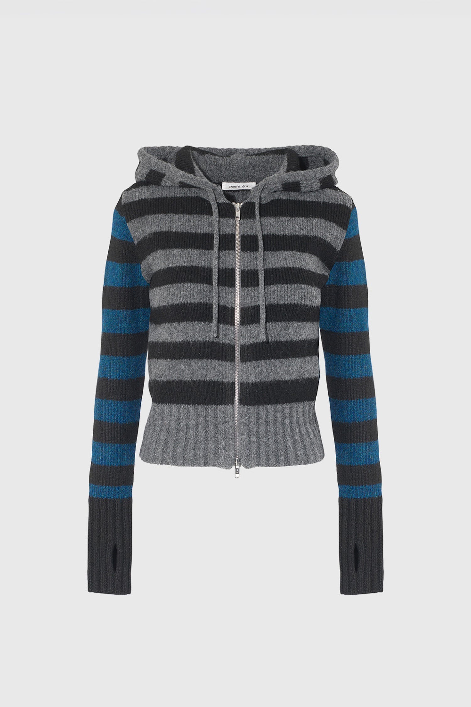 Anita Knitted Hoodie, Teal Stripe